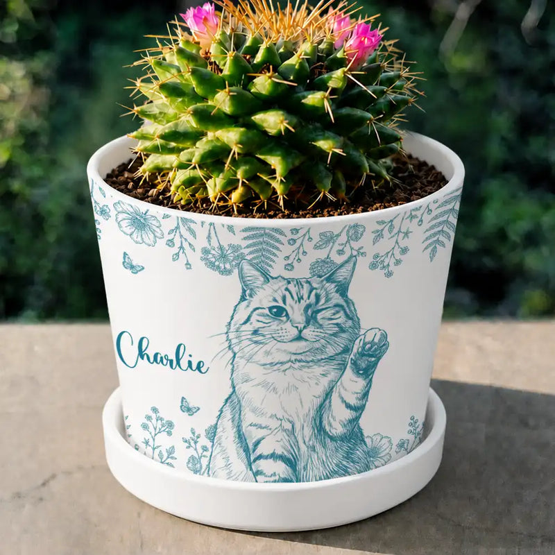Art Design,Pet Memorial,Cozy,Pet Lovers,Memorial,Photo - Pencil Sketch - Remove BG - Custom Photo Pencil Sketch Dog Cat Pet Portrait Toile Flower Remembrance - Personalized Plant Pot
