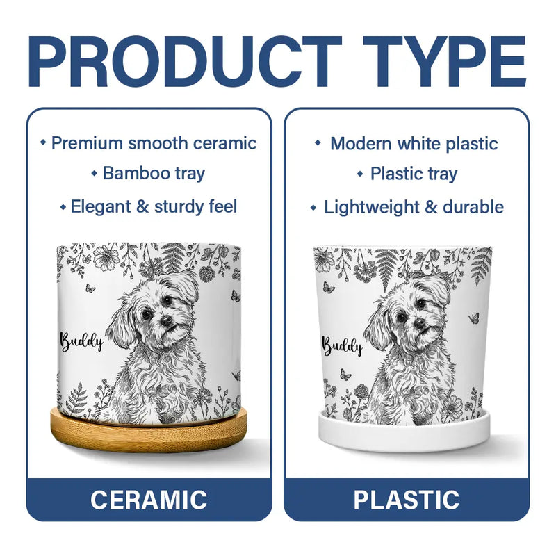 Art Design,Pet Memorial,Cozy,Pet Lovers,Memorial,Photo - Pencil Sketch - Remove BG - Custom Photo Pencil Sketch Dog Cat Pet Portrait Toile Flower Remembrance - Personalized Plant Pot