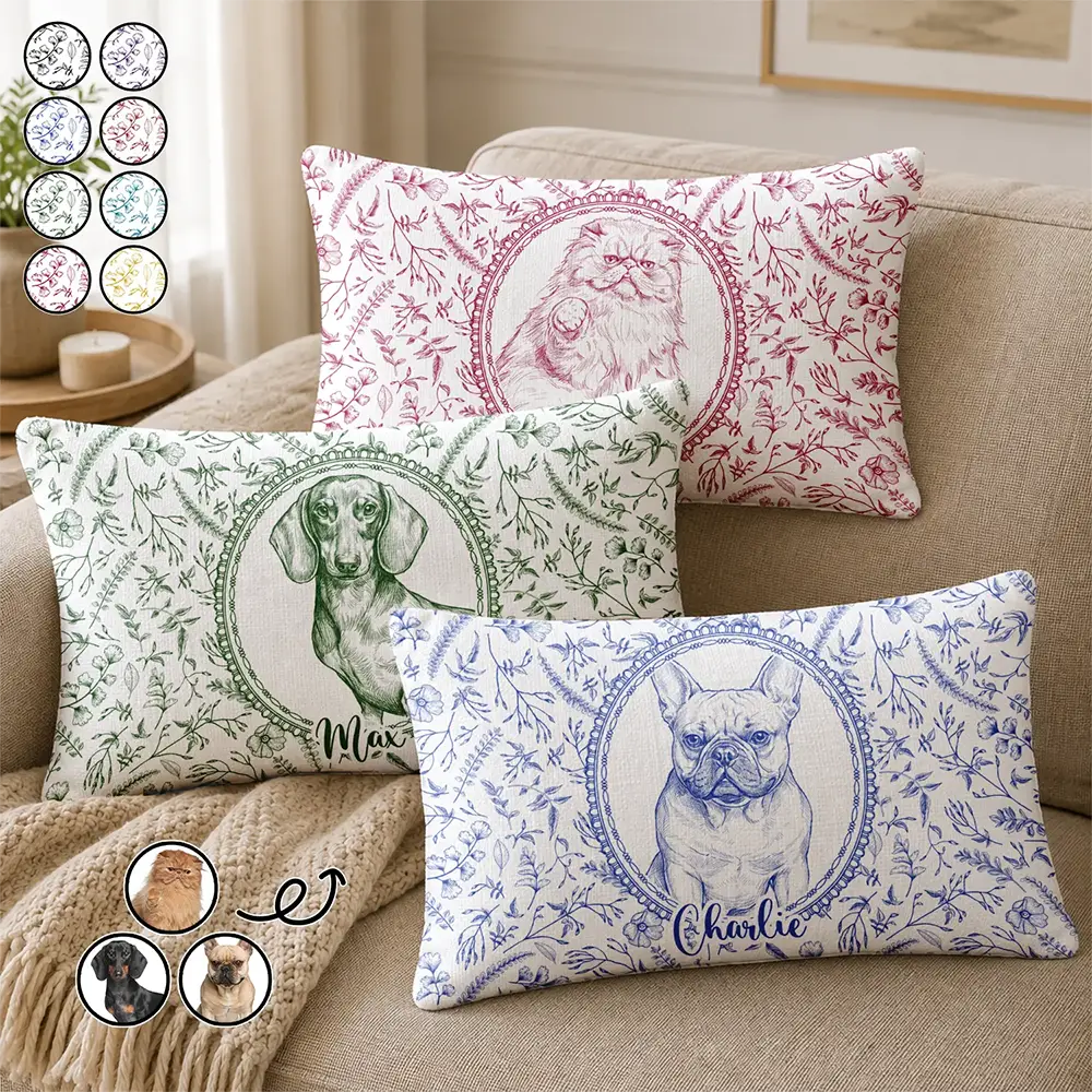 Custom Photo Pencil Sketch Dog Cat Pet Portrait Toile Remembrance - Personalized Pillow