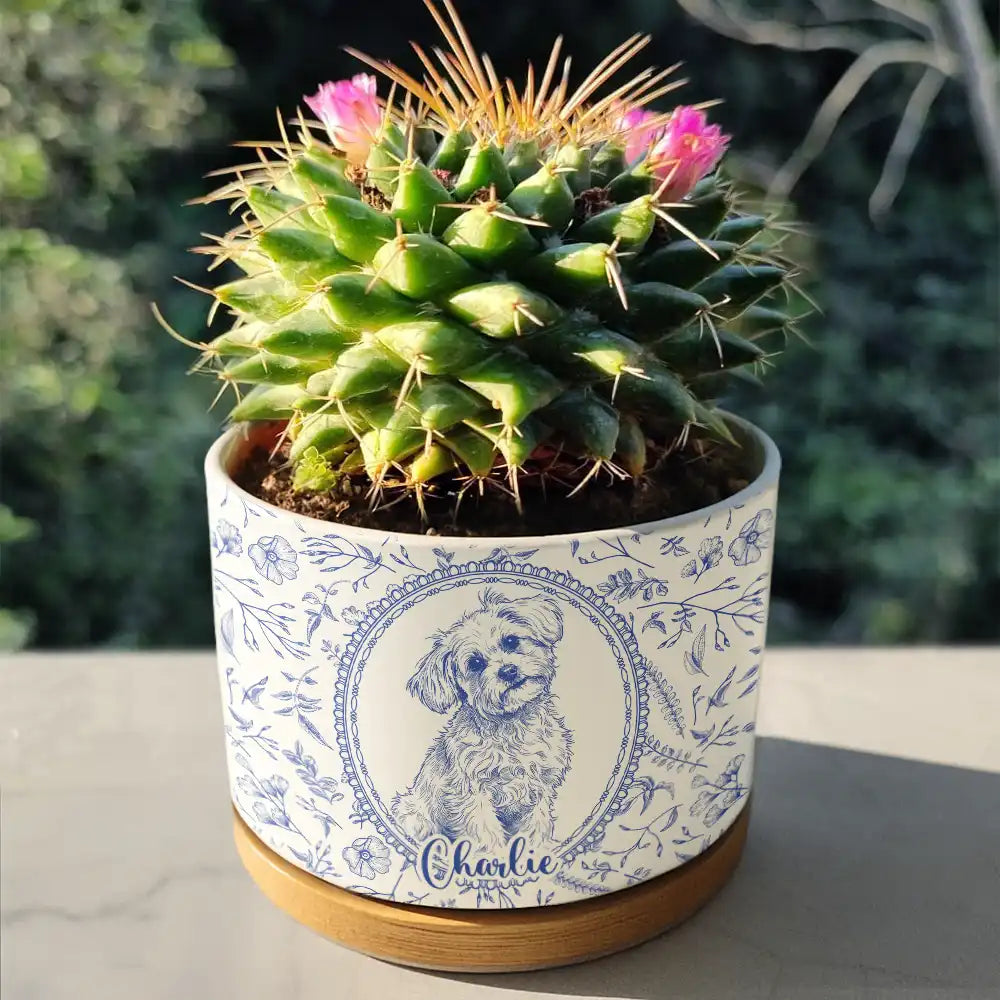 Art Design,Cozy,Pet Lovers,Photo - Pencil Sketch - Remove BG - Custom Photo Pencil Sketch Dog Cat Pet Portrait Toile Remembrance - Personalized Plant Pot