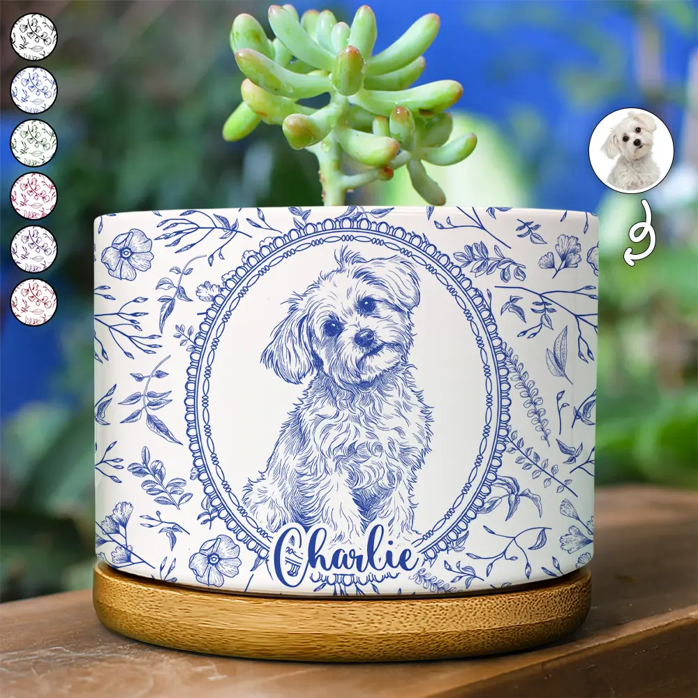 Art Design,Cozy,Pet Lovers,Photo - Pencil Sketch - Remove BG - Custom Photo Pencil Sketch Dog Cat Pet Portrait Toile Remembrance - Personalized Plant Pot