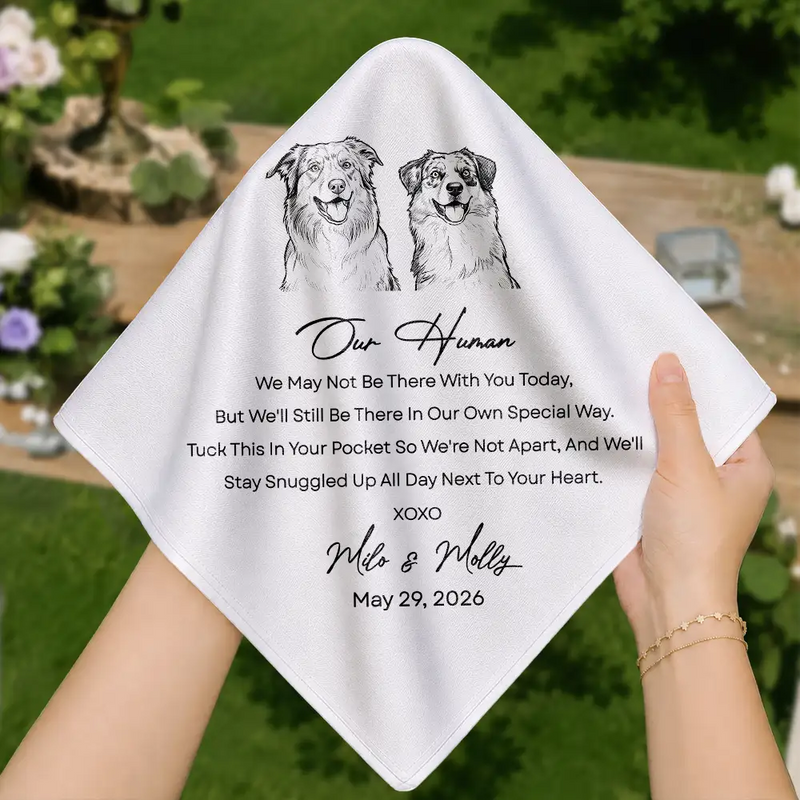 Pet Couple,Art Design,Sympathetic,Pet Lovers,Gift For Couples,Wedding,Photo - Pencil Sketch - Bold,Custom Text - Custom Photo Pencil Sketch Dog Cat Pet Wedding Remembrance - Personalized Handkerchief
