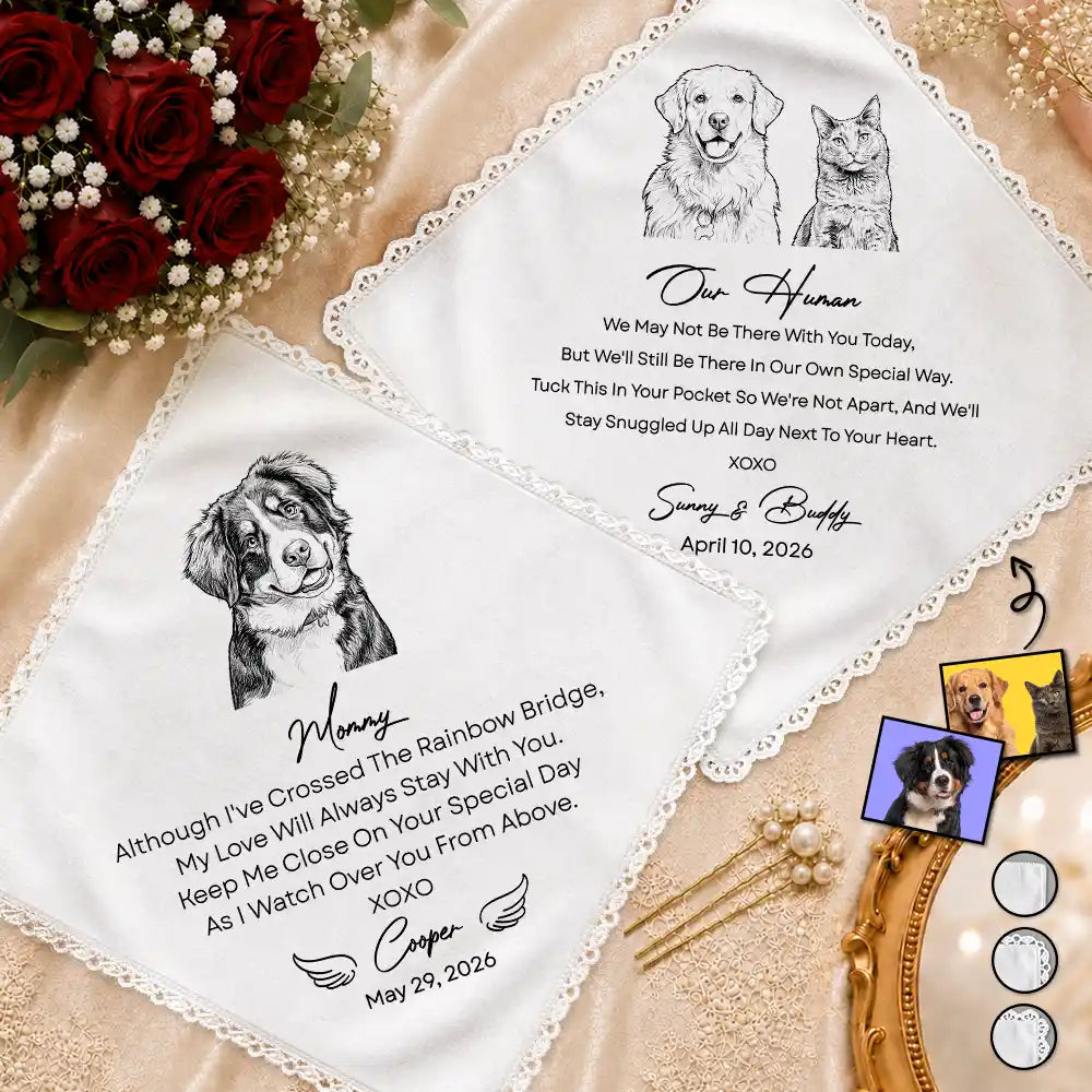 Custom Photo Pencil Sketch Dog Cat Pet Wedding Remembrance - Personalized Handkerchief