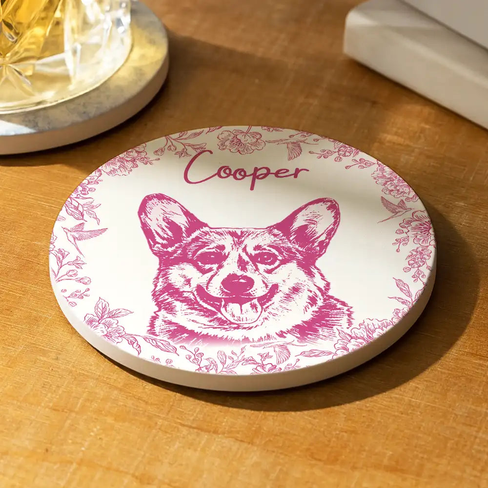 Pet Lovers,Pet Mom,Pet Dad,Dog Lovers,Dog Mom,Dog Dad,Cat Lovers,Cat Mom,Cat Dad,Love,Custom Photo - Custom Photo Pencil Sketch Dog Cat Portrait - Personalized Ceramic Coaster