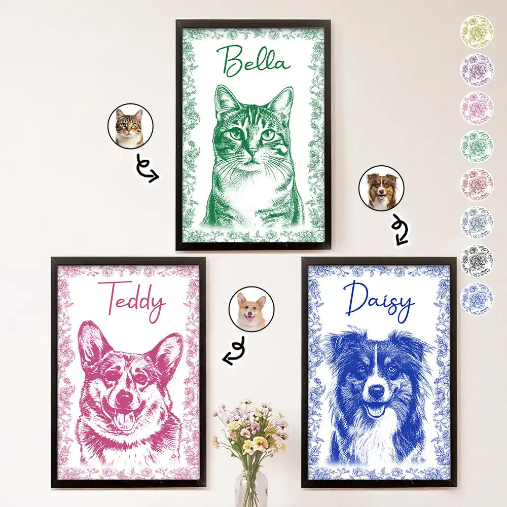 Pet Lovers,Pet Mom,Pet Dad,Dog Lovers,Dog Mom,Dog Dad,Cat Lovers,Cat Mom,Cat Dad,Love,Custom Photo - Custom Photo Pencil Sketch Dog Cat Portrait - Personalized Poster