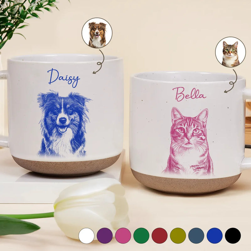 Pet Lovers,Pet Mom,Pet Dad,Dog Lovers,Dog Mom,Dog Dad,Cat Lovers,Cat Mom,Cat Dad,Love,Custom Photo - Custom Photo Pencil Sketch Dog Cat Portrait - Personalized Pottery Mug