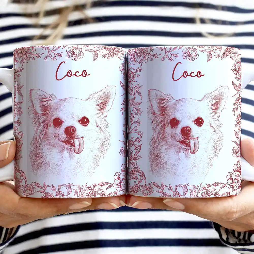 Pet Lovers,Pet Mom,Pet Dad,Dog Lovers,Dog Mom,Dog Dad,Cat Lovers,Cat Mom,Cat Dad,Love,Custom Photo - Custom Photo Pencil Sketch Dog Cat Portrait - Personalized White Edge-to-Edge Mug