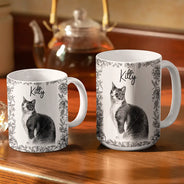 Pet Lovers,Pet Mom,Pet Dad,Dog Lovers,Dog Mom,Dog Dad,Cat Lovers,Cat Mom,Cat Dad,Love,Custom Photo - Custom Photo Pencil Sketch Dog Cat Portrait - Personalized White Edge-to-Edge Mug