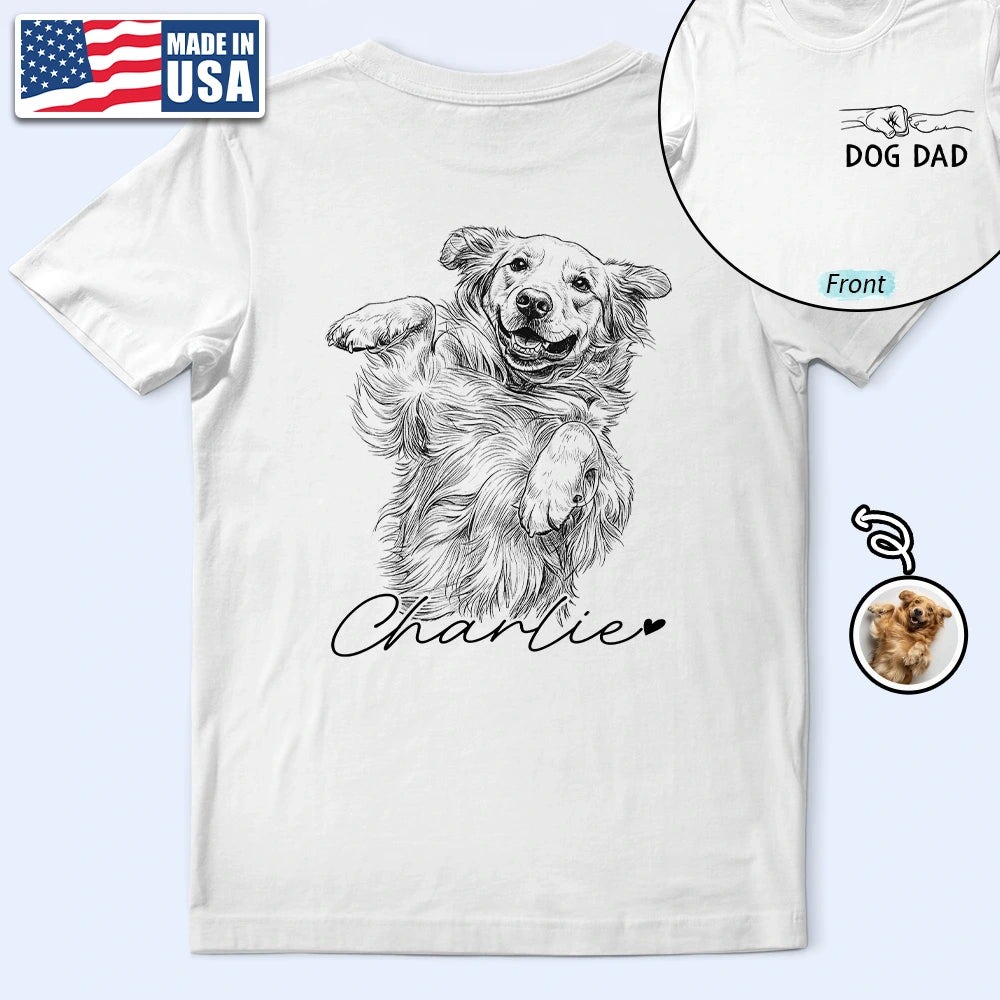 Gift For Mother,Gift For Father,Love,New Dad,New Mom - Custom Photo Pencil Sketch Dog Mom Dog Dad Hand Punch - Personalized T Shirt