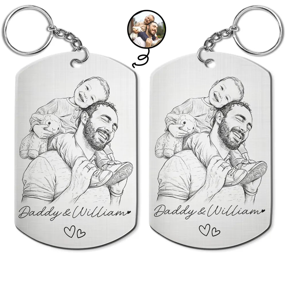 Gift For Mother,Gift For Father,Love,New Dad,New Mom - Custom Photo Pencil Sketch Family Dog Cat Portrait - Personalized Aluminum Keychain