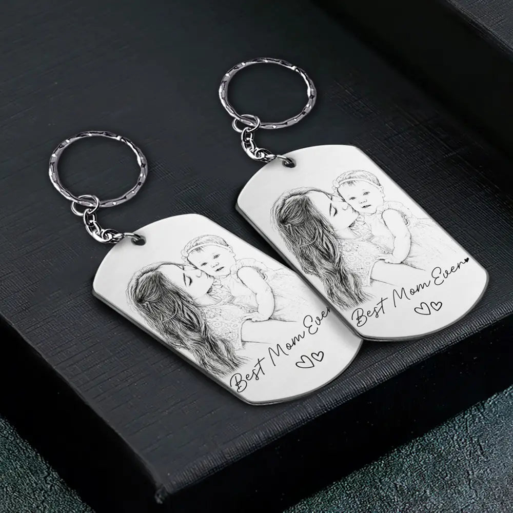 Gift For Mother,Gift For Father,Love,New Dad,New Mom - Custom Photo Pencil Sketch Family Dog Cat Portrait - Personalized Aluminum Keychain