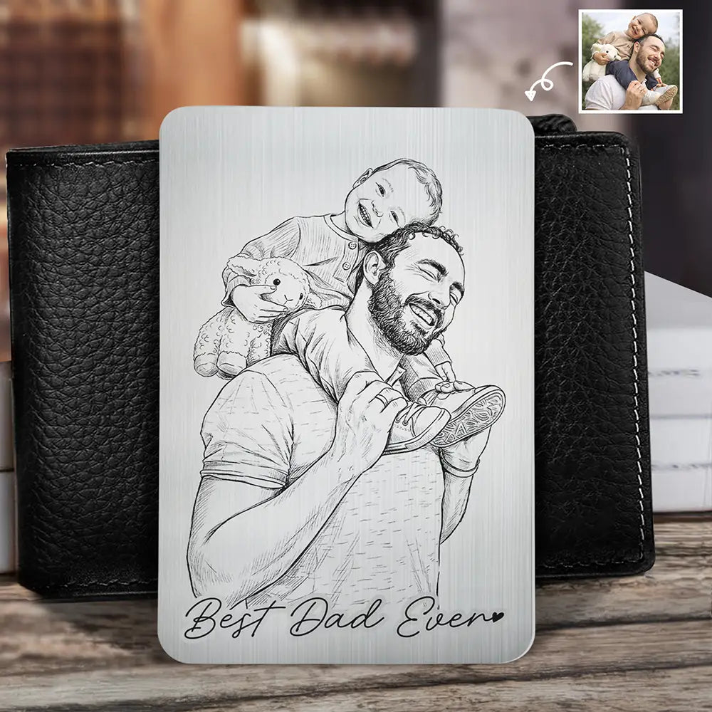 Custom Photo Pencil Sketch Family Dog Cat Portrait - Personalized Aluminum Wallet Card