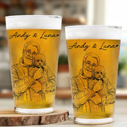 Gift For Father,Gift For Grandpa,Pet Lovers,Pet Mom,Pet Dad,Dog Lovers,Dog Mom,Dog Dad,Cat Lovers,Cat Mom,Cat Dad,Non-Eng,Photo - Pencil Sketch,Humorous - Custom Photo Pencil Sketch Family Dog Cat Portrait - Personalized Beer Glass