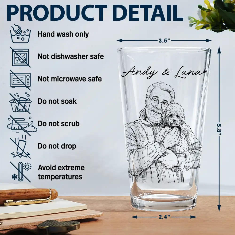 Gift For Father,Gift For Grandpa,Pet Lovers,Pet Mom,Pet Dad,Dog Lovers,Dog Mom,Dog Dad,Cat Lovers,Cat Mom,Cat Dad,Non-Eng,Photo - Pencil Sketch,Humorous - Custom Photo Pencil Sketch Family Dog Cat Portrait - Personalized Beer Glass