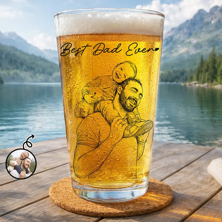 Custom Photo Pencil Sketch Family Dog Cat Portrait - Personalized Beer Glass