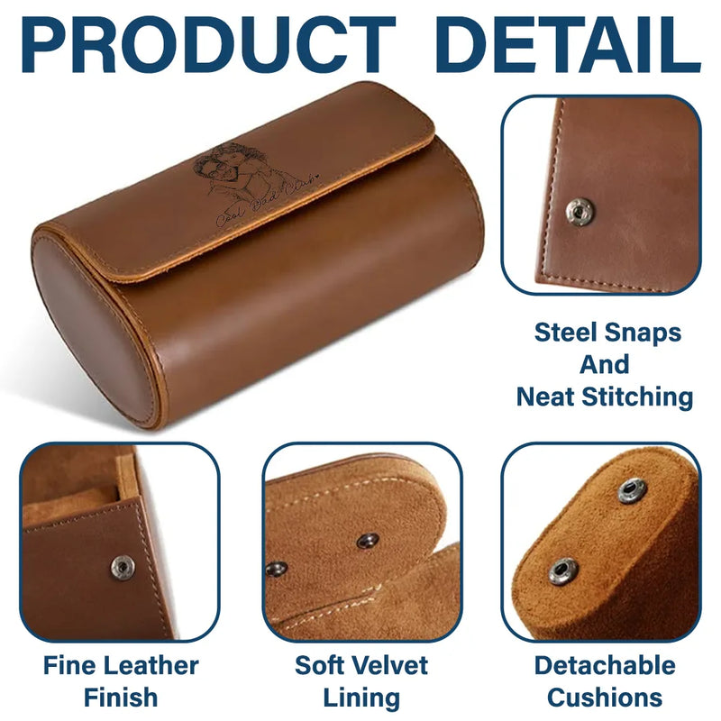 Gift For Father,Gift For Grandpa,Pet Lovers,Pet Mom,Pet Dad,Dog Lovers,Dog Mom,Dog Dad,Cat Lovers,Cat Mom,Cat Dad,Non-Eng,Photo - Pencil Sketch (Bold),Humorous - Custom Photo Bold Sketch Family Dog Cat Portrait - Personalized Leather Watch Case