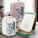 Family, Gift For Bestie, Dog Lovers, Cat Lovers, Happy, Custom Photo, Gift For Mother, Gift For Father - Custom Photo Pencil Sketch Family Dog Cat Portrait - Personalized Makeup Box With LED Mirror