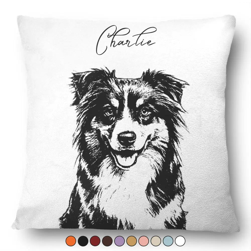 Custom Photo Pencil Sketch Family Dog Cat Portrait - Personalized Pillow