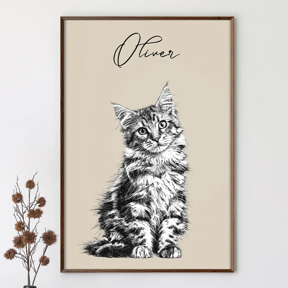 Family, Gift For Bestie, Dog Lovers, Cat Lovers, Happy, Custom Photo, Gift For Mother, Gift For Father - Custom Photo Pencil Sketch Family Dog Cat Portrait - Personalized Poster