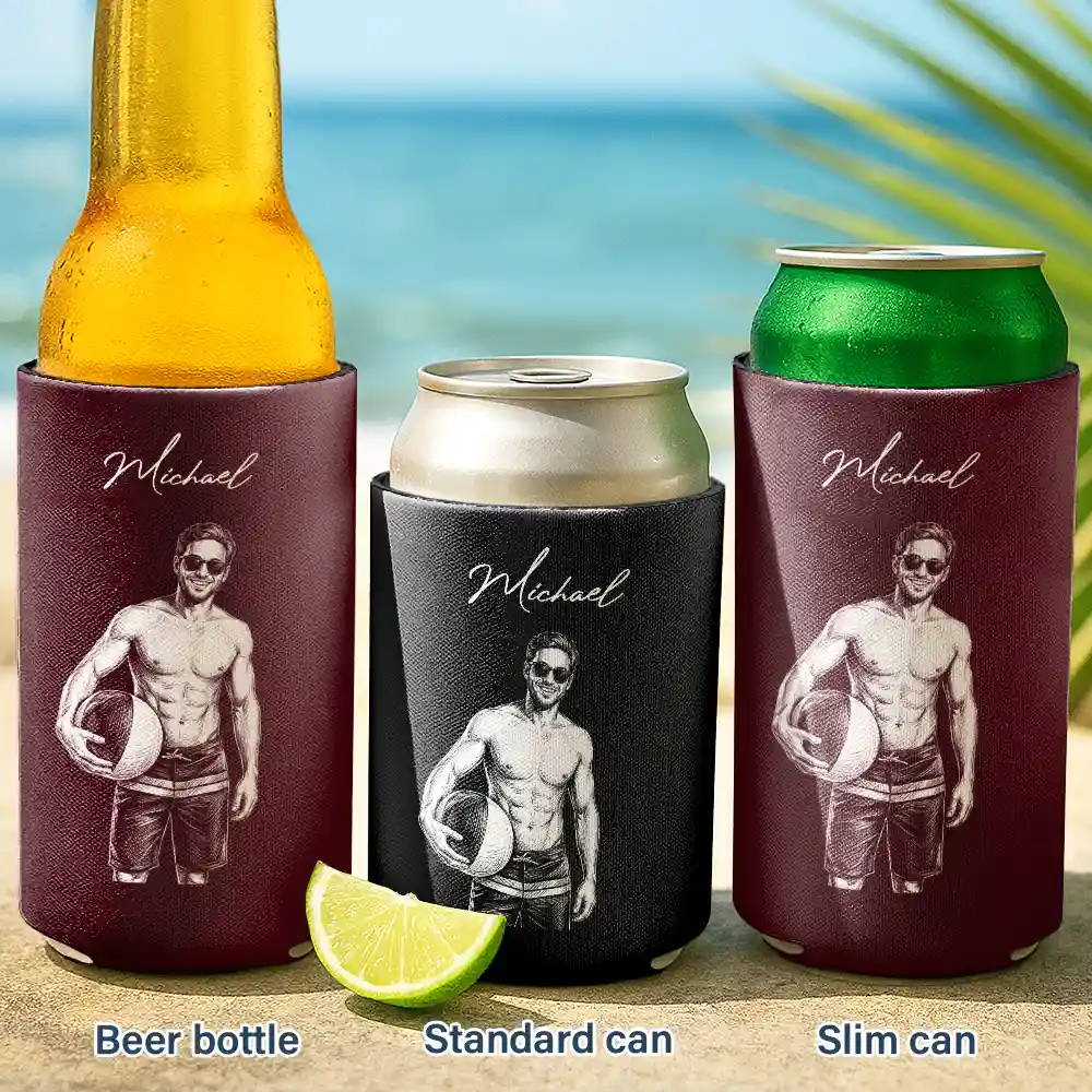 Custom Photo,Beach,Art Design,Summer,Pet Lovers,Playful,Photo - Pencil Sketch - Remove BG - Custom Photo Pencil Sketch Friends Family Pet Funny Portrait - Personalized Can Cooler Sleeve