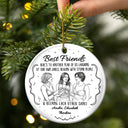 Top Market,Art Design,Gift For Bestie,Christmas,Humorous,Photo - Pencil Sketch - Remove BG - Custom Photo Pencil Sketch Here's To Another Year Of Us Cheers Besties - Personalized Circle Ceramic Ornament