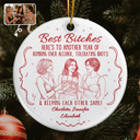 Top Market,Art Design,Gift For Bestie,Christmas,Humorous,Photo - Pencil Sketch - Remove BG - Custom Photo Pencil Sketch Here's To Another Year Of Us Cheers Besties - Personalized Circle Ceramic Ornament