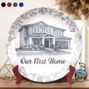 Custom Photo,Family,Happy - Custom Photo Pencil Sketch House Sketch Where Love Never Ends - Personalized Ceramic Plate