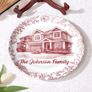 Custom Photo,Family,Happy - Custom Photo Pencil Sketch House Sketch Where Love Never Ends - Personalized Ceramic Plate