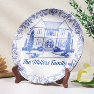 Custom Photo,Family,Happy - Custom Photo Pencil Sketch House Sketch Where Love Never Ends - Personalized Ceramic Plate