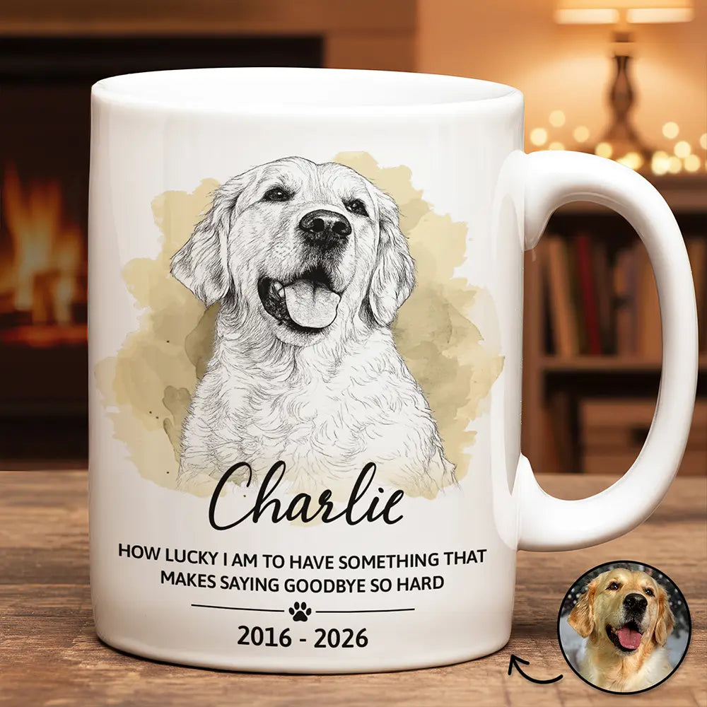 Custom Photo Pencil Sketch Art How Lucky I Am Pet Loss - Personalized White Edge-to-Edge Mug
