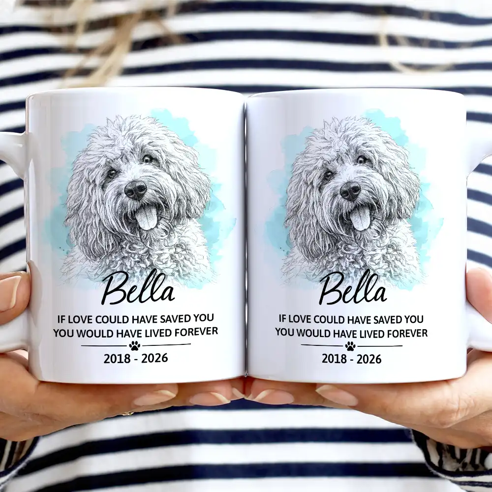 Sad, Pet Lovers, Dog Lovers, Cat Lovers - Custom Photo Pencil Sketch Art How Lucky I Am Pet Loss - Personalized White Edge-to-Edge Mug