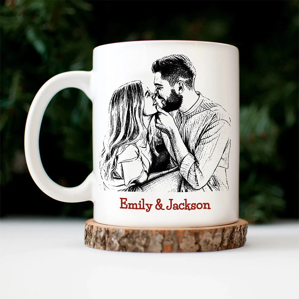 Gift For Couples,Gift For Husband,Gift For Wife,Gift For Girlfriend,Gift For Boyfriend,Love - Custom Photo Pencil Sketch I Wish I Could Turn Back The Clock - Personalized Mug