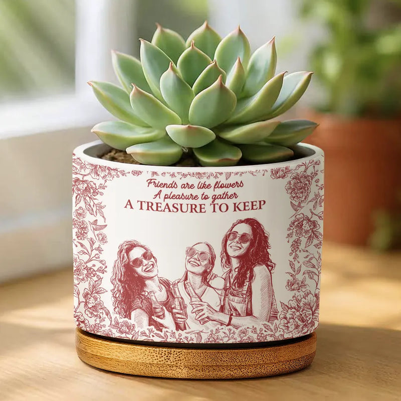 Custom Photo,Gift For Bestie,Funny - Custom Photo Pencil Sketch It Takes A Long Time To Grow An Old Friend - Personalized Ceramic Plant Pot