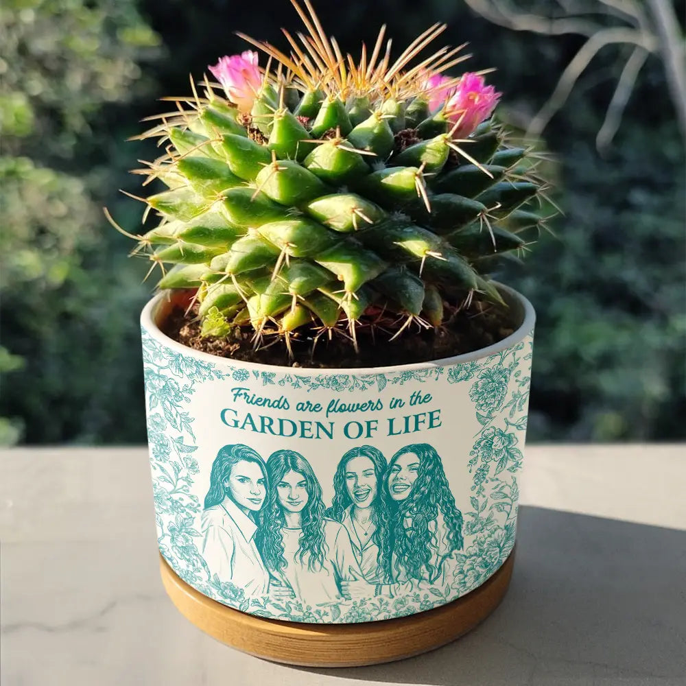 Custom Photo,Gift For Bestie,Funny - Custom Photo Pencil Sketch It Takes A Long Time To Grow An Old Friend - Personalized Ceramic Plant Pot