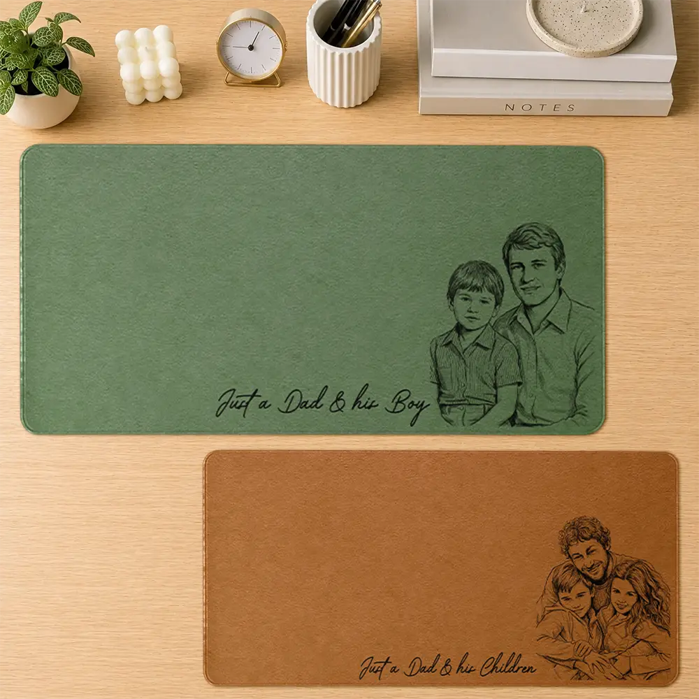 Gift For Husband,Gift For Men,Gift For Father,Dad - Sons,Dad - Children,Non-Eng,Photo - Pencil Sketch,Sentimental - Custom Photo Pencil Sketch Just A Dad And His Girl - Personalized Leather Desk Mat