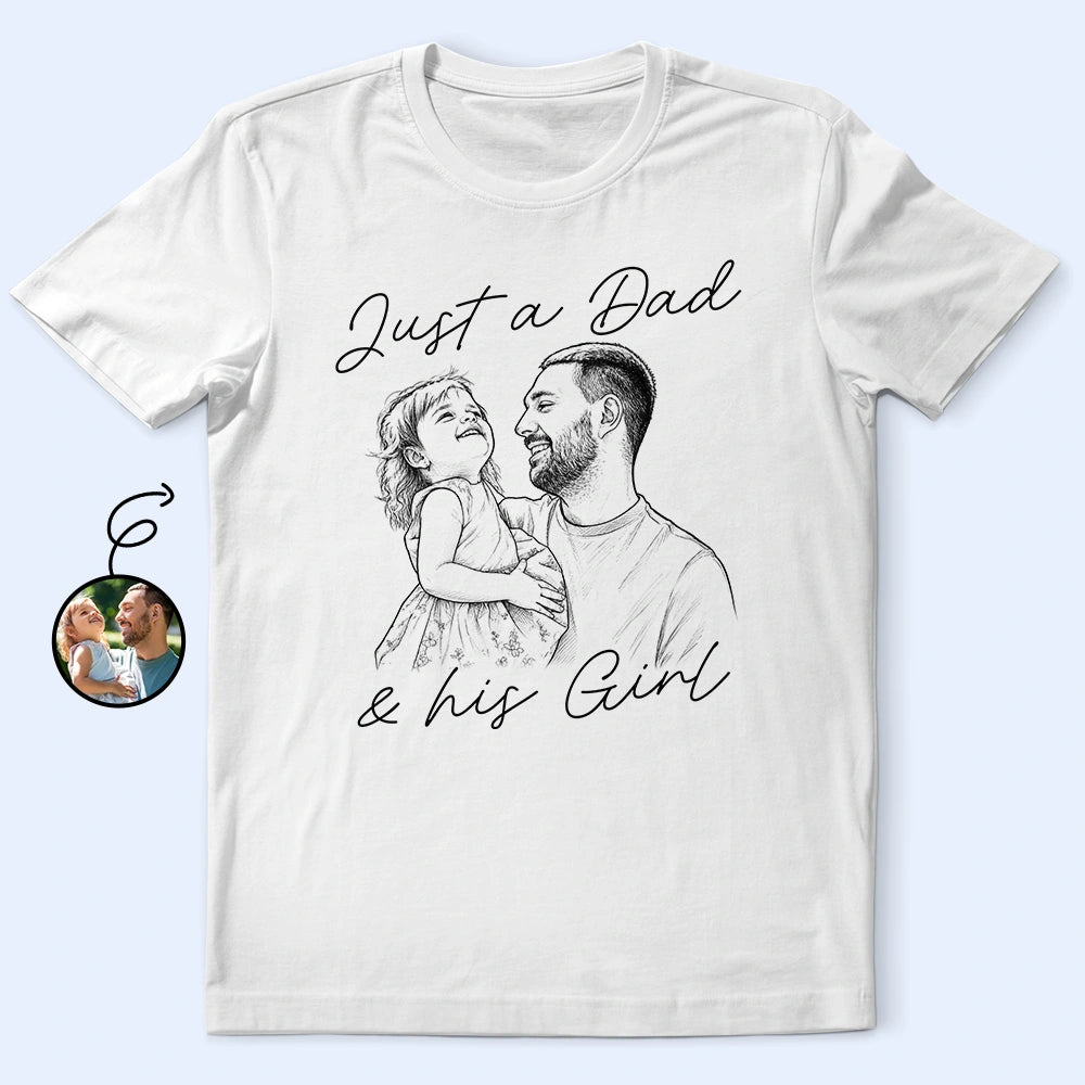 Custom Photo Pencil Sketch Just A Dad And His Girl Boy - Personalized T Shirt