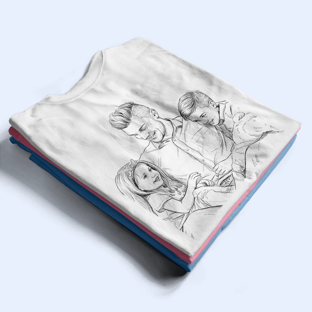 Custom Photo,Gift For Father,Dad - Daughters (Young),Happy - Custom Photo Pencil Sketch Just A Dad And His Girl - Personalized T Shirt