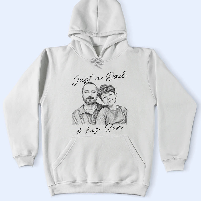 Gift For Husband, Gift For Father, Gift For Grandpa, Non-Eng, Photo - Pencil Sketch, Humorous - Custom Photo Pencil Sketch Just A Dad And His Girl Boy - Personalized T Shirt