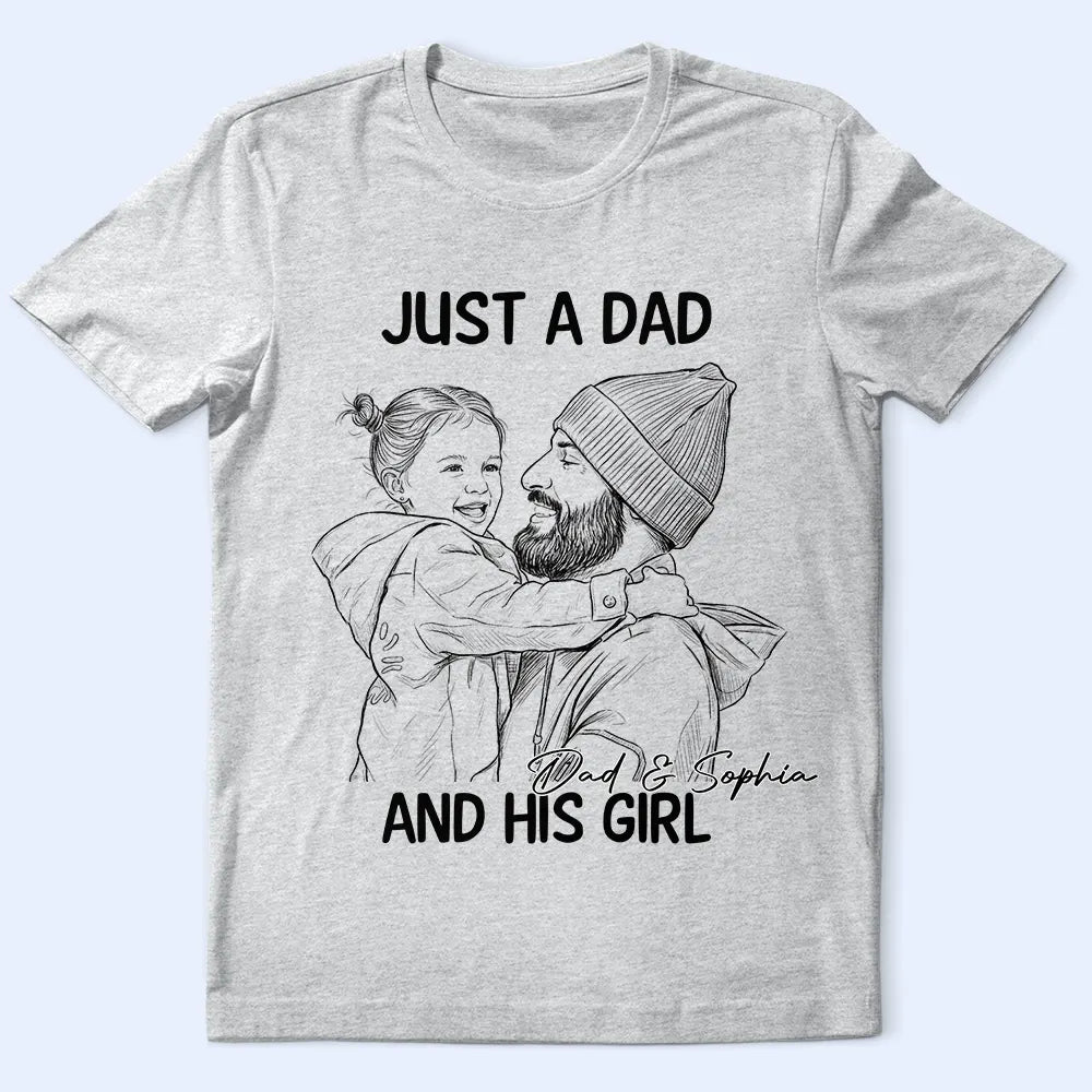 Custom Photo Pencil Sketch Portrait A Dad And His Girl - Personalized T Shirt