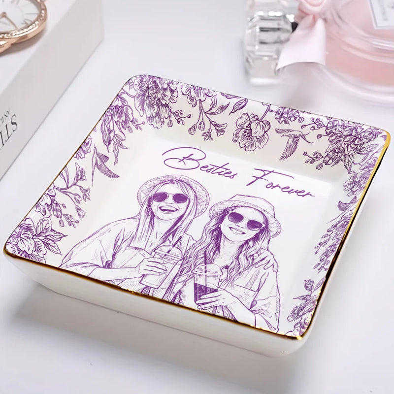 Gift For Mother,Gift For Grandma,Family,Dog Lovers,Dog Mom,Cat Lovers,Cat Mom,Pet Lovers,Pet Mom,Gift For Bestie,Happy - Custom Photo Pencil Sketch Loving Couple Family Pet - Personalized Ring Dish
