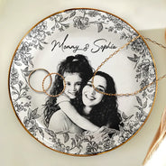 Gift For Mother,Gift For Grandma,Family,Dog Lovers,Dog Mom,Cat Lovers,Cat Mom,Pet Lovers,Pet Mom,Gift For Bestie,Happy - Custom Photo Pencil Sketch Loving Couple Family Pet - Personalized Ring Dish