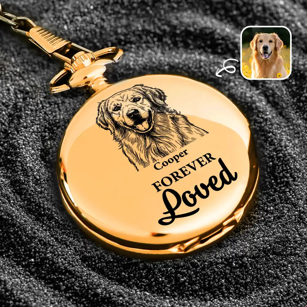 Custom Photo Pencil Sketch Memorial Dog Cat Forever Loved - Personalized Pocket Watch