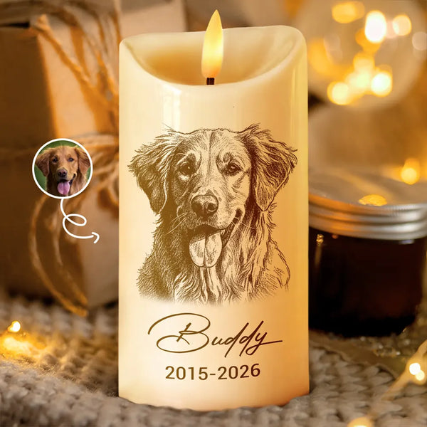 Family, Gift For Bestie, Dog Lovers, Cat Lovers, Custom Photo, Gift For Mother, Gift For Father, Memorial, Love - Custom Photo Pencil Sketch Memorial Family Dog Cat Portrait - Personalized Flameless LED Candle