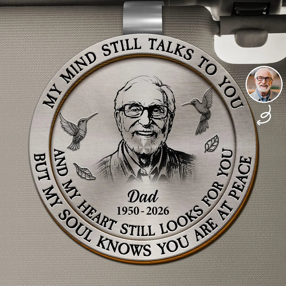Memorial,Family,Sad,Parents,Gift For Grandparents - Custom Photo Pencil Sketch Memorial My Mind Still Talks To You - Personalized Custom Shaped Car Visor Clip