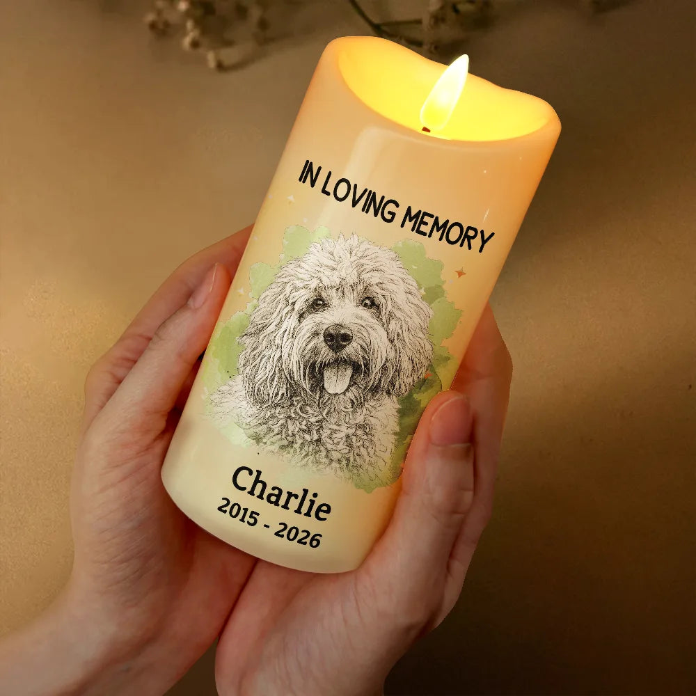 Sad,Pet Lovers,Dog Lovers,Cat Lovers - Custom Photo Pencil Sketch Memorial Pet Loss Your Light Will Always Shine In My Heart - Personalized Flameless LED Candle