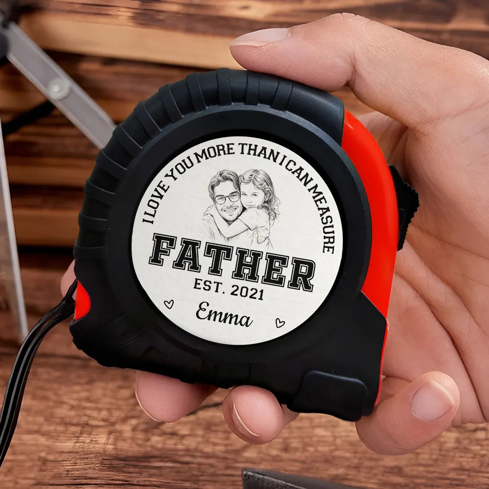 Gift For Father,New Dad,Gift For Men,Happy,Non-Eng,Photo - Pencil Sketch - Custom Photo Pencil Sketch New Dad I Love You - Personalized Tape Measure