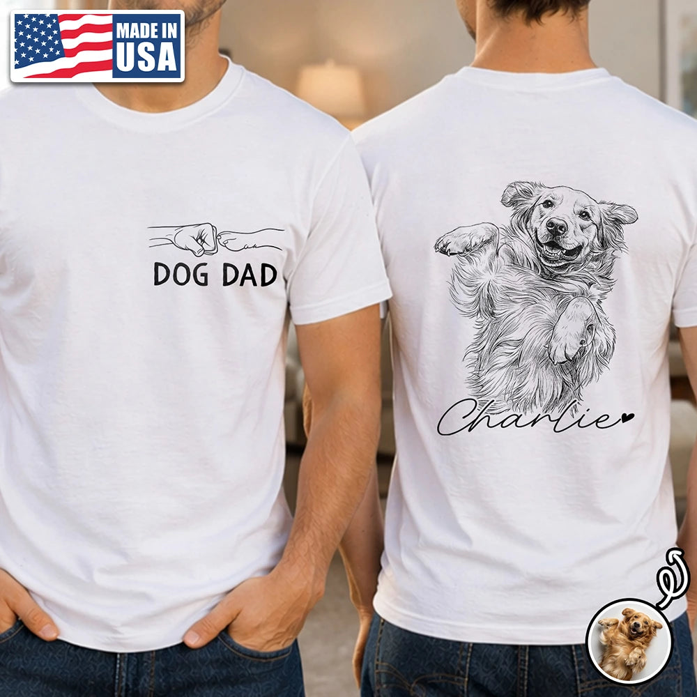 Gift For Mother,Gift For Father,Love,New Dad,New Mom - Custom Photo Pencil Sketch Dog Mom Dog Dad Hand Punch - Personalized T Shirt