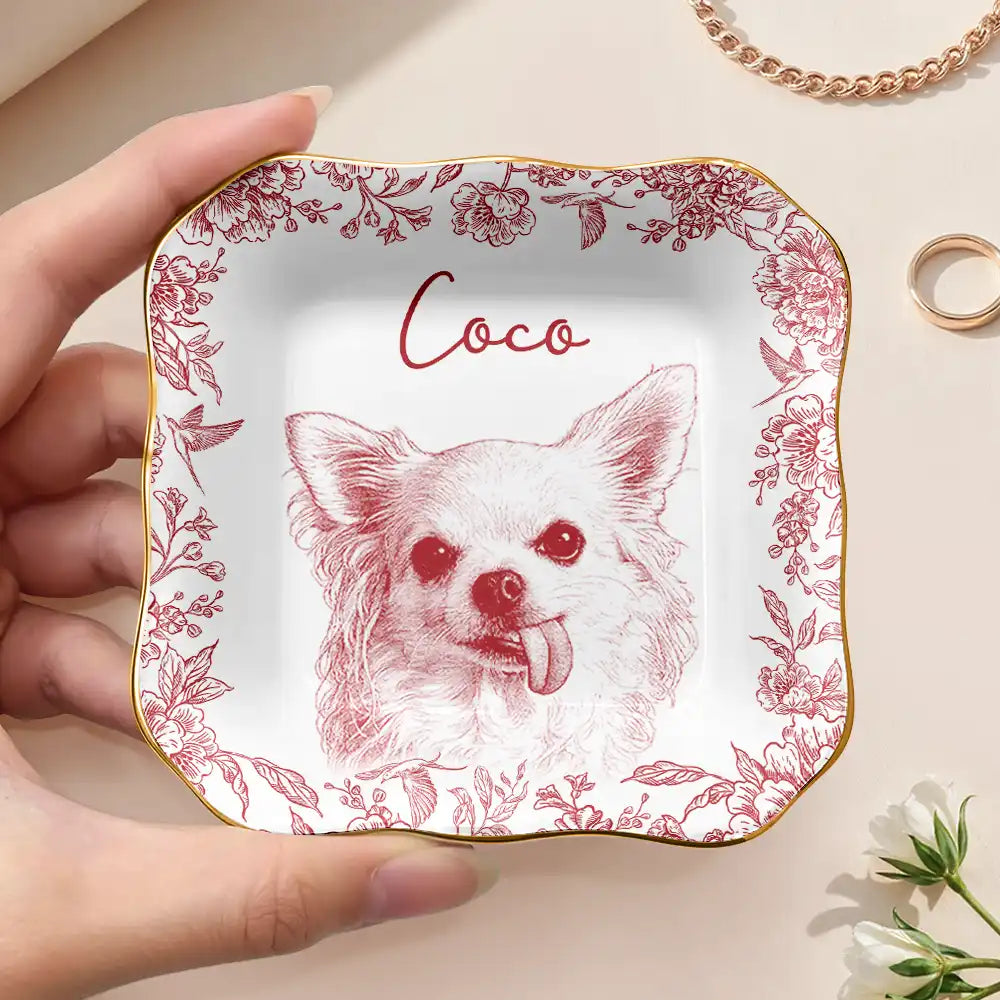 Custom Photo,Pet Lovers,Pet Mom,Pet Dad,Happy - Custom Photo Pencil Sketch Pet Photo - Personalised Ring Dish
