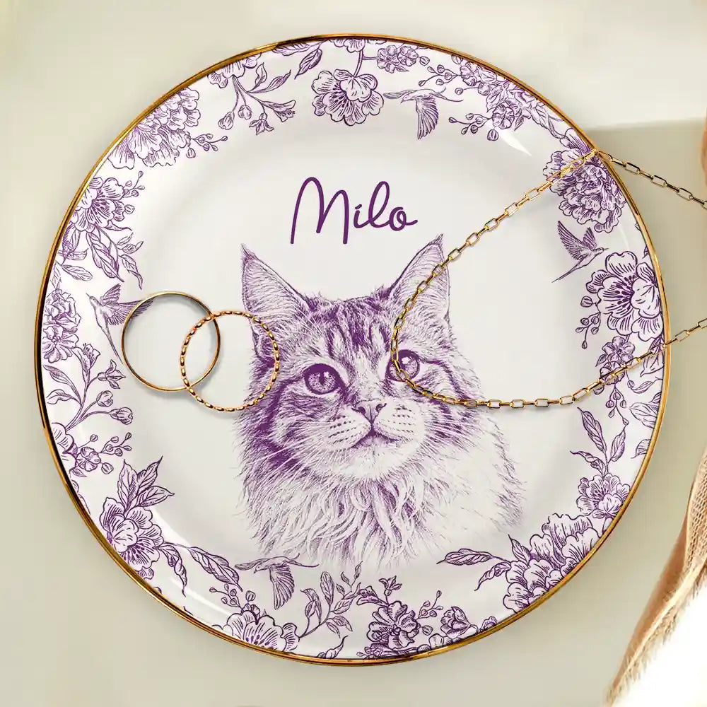 Custom Photo,Pet Lovers,Pet Mom,Pet Dad,Happy - Custom Photo Pencil Sketch Pet Photo - Personalised Ring Dish