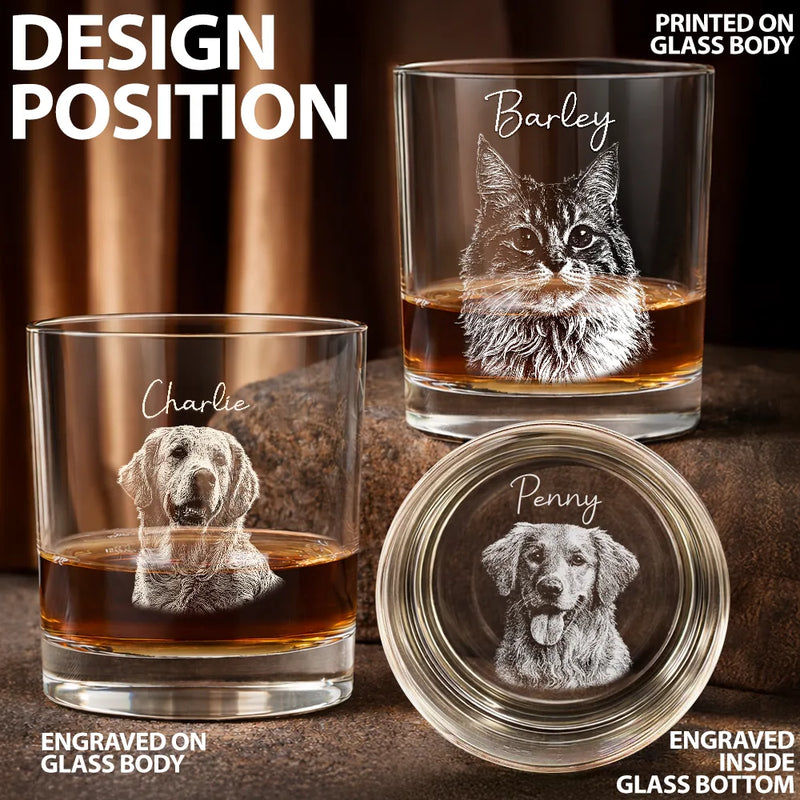 Pet Lovers,Pet Mom,Pet Dad,Dog Lovers,Dog Mom,Dog Dad,Cat Lovers,Cat Mom,Cat Dad,Happy - Custom Photo Pencil Sketch Pet Portrait - Personalized Whiskey Glass